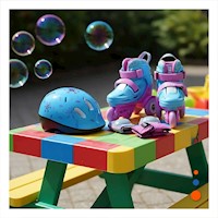 Implemento Patines Kids Ollie Celeste y Lila T31-34 con Casco Competencia Y+Regalo Sticker